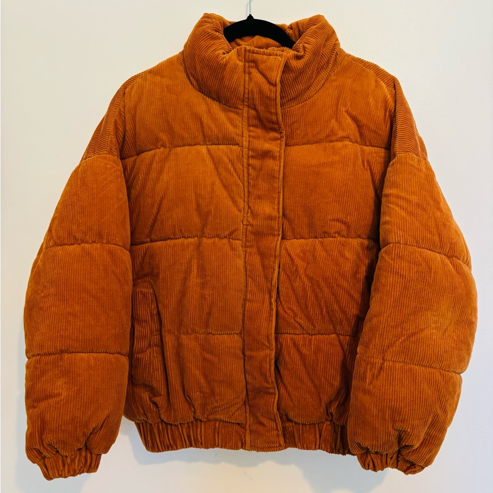 Forever 21 Corduroy Puffer Jacket Women’s Small Orange